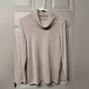 Chico's fiona cowl neck lurex pullover fashion contemporary  size 1 Taupe